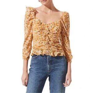 Astr Floral Ruffle Blouse in Yellow and White